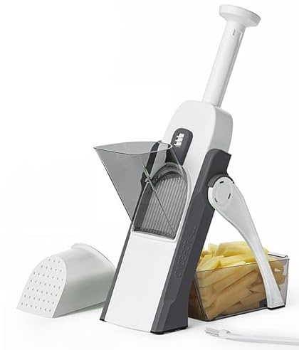 Affettatrice Verticale Multifunzione per Verdure - Mandolina Professionale con Spessore Regolabile 1-8mm, Tagliaverdure Sicuro per Julienne, Cubetti e Patatine, Design Pieghevole Salvaspazio