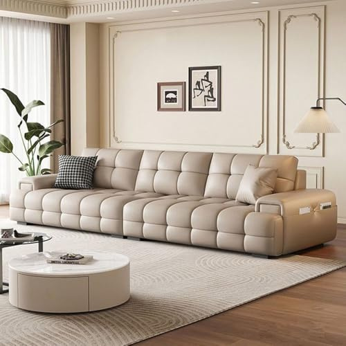 Italiensk lyxig enkel lädersoffa, massiv träram, rymlig och mjuk soffa, modern stor storlek, lämplig för vardagsrum/kontor/lägenhet.