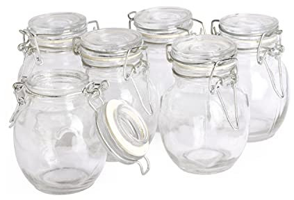 VBS Mini-Bügelglas Einmachglas bauchig 6 Stück ca. 9cm hoch Marmelade Apfelmus Hochzeit Bügelverschluß Glas klar mit Gummidichtung