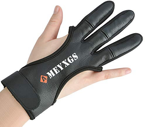 SHARROW Guantes de Cuero para Tiro con Arco Tradicionales Guante de Tiro Guardia de Mano Protector de 3 Dedos Negro (M)