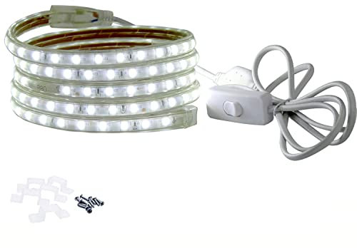 FOLGEMIR 2m Kalt Weiß LED Band mit Schalter, 220V 230V Lichtleiste, 5050 SMD 60 Leds/m Strip, IP65 Lichtschlauch, helle Hintergrundbeleuchtung