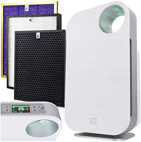 Purificador de aire original Cronos Ring, 3 modos de funcionamiento, 4 filtraciones, función ionización, modo nocturno, contra olores, alergias, polen, 3 velocidades de ventilador, filtro HEPA, color