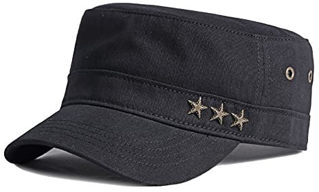Adantico Herren Militär Armee Unisex Kappe Einstellbar Baseballmütze Damen Flat Cap (Schwarz)