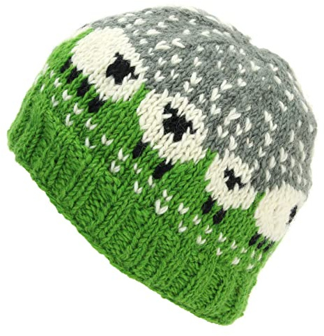 LOUDelephant Hand Knitted Wool Beanie Hat - Sheep Green