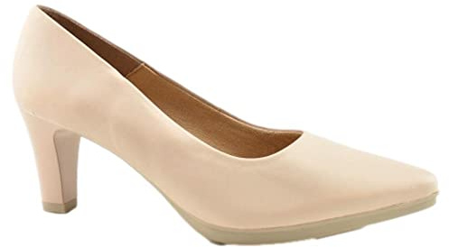 CHAMBY - Zapato Tipo SALÓN DE Piel con Planta Acolchada Y Plataforma DE Goma Flexible 258059 Cuero Mujer Color: Beig Talla: 38