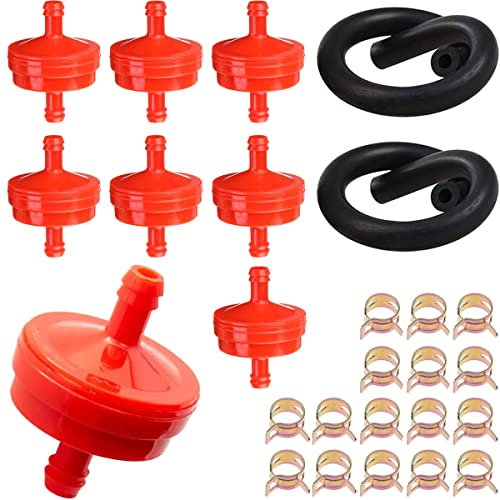 ZAMDOE 8 Pcs Fuel Filter for Lawn Mower, Fits 1/4 I.D. Fuel Line, for 298090 394358S 5098K AM38708 7-6572 AM107314 5018 Red Inline Fuel Filter, with 2 Fuel Hose & 16 Clamps