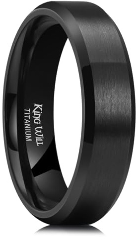King Will Black Titanium Wedding Ring for Men Women-6mm Width Wedding Band Brushed Center Engagement Ring Beveled Edge Design Comfort Fit Size V 1/2 (11)