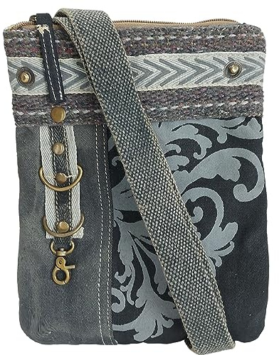 Sunsa Damen Umhängetasche. Vintage Stil Crossbody Bag aus Canvas. Vegane Crossover Tasche. Kleine Nachhaltige graue Schultertasche