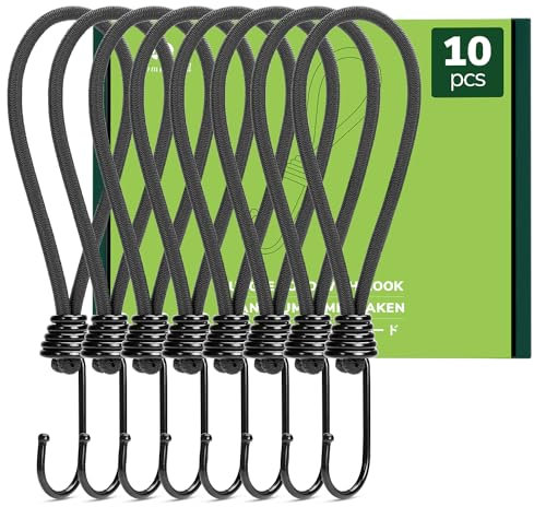 Abma Cord Tendeur Elastique avec Crochet 20 cm x 10 Pcs Corde Élastique Tendeur Bache Caoutchouc de Bâche Robuste pour Bâche, Tente, Affiche, Filet - Noir