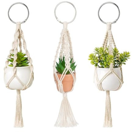 Rigute 3er Set Makramee Blumenampel Pflanzenhänger, Innen Wandbehang Pflanzkorb Blumentopf Halter Boho Home Decor, 35cm