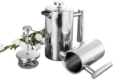 OMANA Caffettiera da 350 ml/800 ml/1000 ml, caffettiera a stampa francese, in acciaio inox, a doppia parete, isolante, per casa e ufficio (1000 ml)