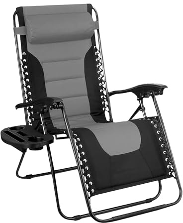 SG Traders Zero Gravity Chair - Reclining Outdoor Sun Lounger, Relaxer Chair for Patio Decking Gardens Camping, Folding Chairs with Cup Holder and Adjustable Headrest Sunlounger (Pack 1 - Black Grey)