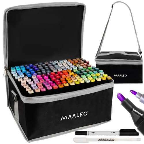 MAALEO Doppelseitige Alkohol Marker 168+2 Profi-Pens Reißverschluss-Etui mit Organizer - Tasche Filzstifte Stifte zum Markieren Zeichnen Malen für Kinder und Erwachsene Künstlerisches Set 24101