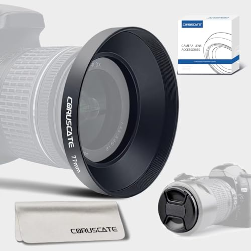 Parasol Universal de Metal de 77mm,Compatible con Todos los Objetivos de cámara de 77mm,Incluye Tapa de Objetivo de 77mm+77mm Capucha de Gran Angular+paño de Limpieza de Lentes