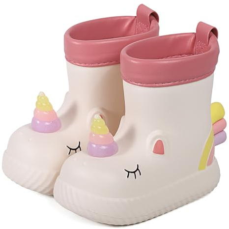 MASOCIO Stivali Pioggia Bambina Stivaletti Gomma Bimba Galosce Scarpe Impermeabili Antipioggia Femmina Antiscivolo Bambini Taglia 22 23 Beige