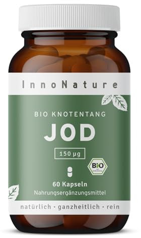 InnoNature Bio Jod Kapseln | natürlich aus Knotentang | 60 Kapseln, 150 µg Jod pro Kapsel | glutenfrei, vegan, pflanzlich