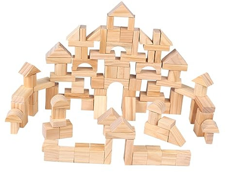 KOMBIUDA 100 STK Burgblöcke naturholz kindergardinen kinderdecken kindergartenhaus holzbauklötze Challenge Partytütenfüller für Kinder Bausteine ​​für Kleinkinder Spielzeug Hölzern
