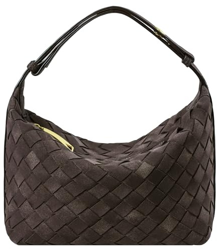 YLYYHH Wildleder Handtasche für Damen, Leder gewebte Tasche, kleine Clutch, Wildleder-Handtasche, Unterarm-Geldbörse, Top-Griff Handtasche, Braun, Small