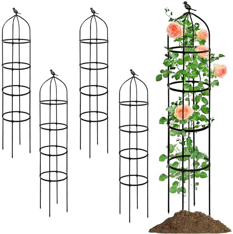 LYFETC Obelisco da giardino in 4 pezzi Obelischi in acciaio inox per piante rampicanti obelisco per traliccio per obelisco da giardino per rose, struttura di supporto per piante rampicanti