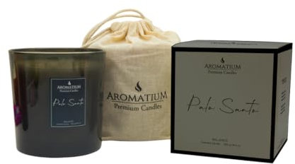 AROMATIUM Vela Aromática Grande | Cera de Soja | Aroma Lavanda | Velas Grandes | Regalo | Ideal Mujer y Hombre | Decorativa | Palo Santo | 550gr | 3 Mechas