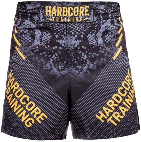 Hardcore Training Shorts MMA Boxning Herr Kampsport BJJ Grappling Fitness Muay Thai Kickboxing No Gi (DE/NL/SE/PL, Alfa, XS, Regelbunden, Regelbunden, Black Grey Yellow)