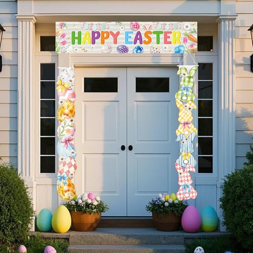 2 St Påskäggskopp och Banderoll, 2 Design Påskverandaskylt Happy Party Dörrdekoration Kininredning Kaninverandaskylt för Dörr Hem Vägg