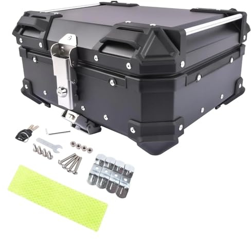 SRKATI Caja de Cola Motocicleta Baúl Superior de Aluminio AP03 65L para Motocicleta, Impermeable, con Cerradura de Seguridad para Equipaje (Negro)
