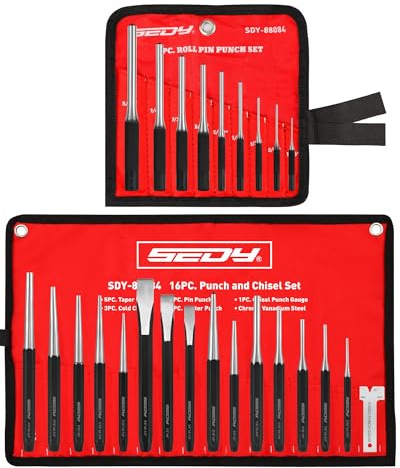 25-Piece Punch and Chisel Set with Roll Pin Punches, Includes Taper, Pin, Center Punches & Cold Chisels for Metalworking, Automotive, and Craft Use