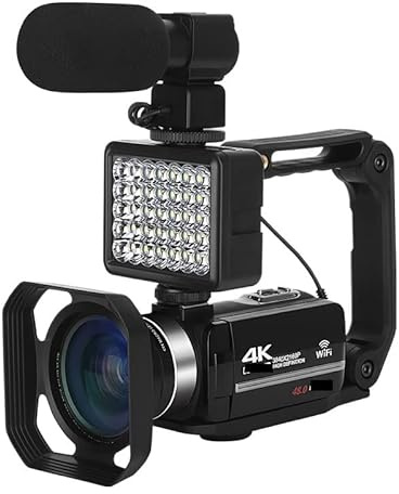 EKOUQIN Videocámara Profesional 4K, cámara de vídeo Digital for Streaming, grabadora Vlog, estabilizador de cámara Web de lapso de Tiempo 18X Película, Disco, transmisión(128G SD Card,5)
