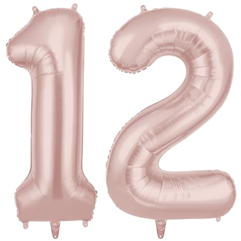 AOOSU Baby Pink Helium Balloons, 40 Inches Number Balloons 12, Foil Birthday Balloon for Birthday Anniversary Wedding Party Decorations Celebration Supplies for Girls Women Men Boys