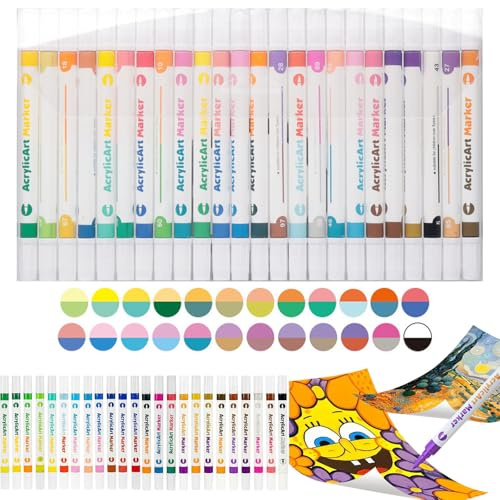 ZY-otu Juego de 24 marcadores acrílicos de doble cabeza (48 colores), juego de pintura de cerámica, juego de tazas, lápices de porcelana para pintar de cerámica, tazas para pintar y más