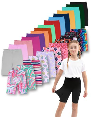 SOFTMILK Elastic Waist Shorts for Girls,10 Pack Kids Bike Shorts Size 4-11Y, Assorted Colors, Toddler Dance Short (US, Age, 7 Years, 8 Years, 10pcs Random)