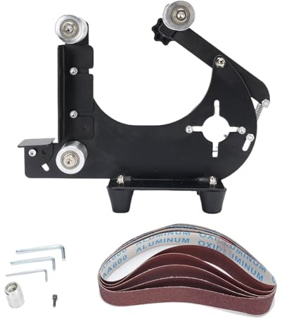 Aolidsive M10 Belt Sander Attachment for Angle Grinder, Iron Plate Tension Adjustable Adapter Converts Grinder for Sanding Polishing Metal Wood, Includes 5 Sanding Belts and Wrenches