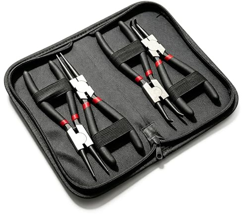 Set di 4 pinze per anelli elastici, 180 mm, pinze per anelli di sicurezza, pinze per anelli di sicurezza, set di pinze per anelli di sicurezza, pinze per anelli di sicurezza interni esterni, set di