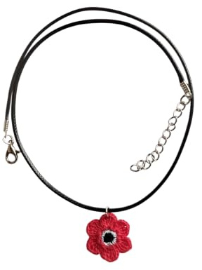 Générique Collier Anémone Rouge Stylisée au Crochet, Petit Pendentif Fleur, Bijou Floral Minimaliste, Création Artisanale Made in Italy