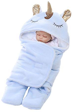 mama stadt Schlafsack Baby Einhorn Baby Decke Neugeborenen Wickeldecke Warm Puckdecke Winter Babygeschenke zur Geburt Junge 0-3 Monate, Blau