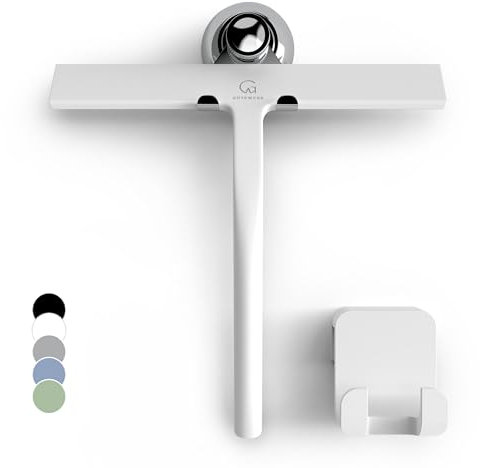 GÜTEWERK Juego de limpiacristales de Ducha con Ganchos, Color Blanco, 23 cm, sin taladrar, Extractor de Silicona para Ducha, baño, baño, Ventana, Acero Inoxidable, limpiacristales, limpiacristales
