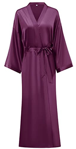V Vaborous Women's Plus Size Long Silk Robes Long Satin Robe Bridesmaid Robes Long Silky Dressing Gowns, Purple, 2XL/3XL