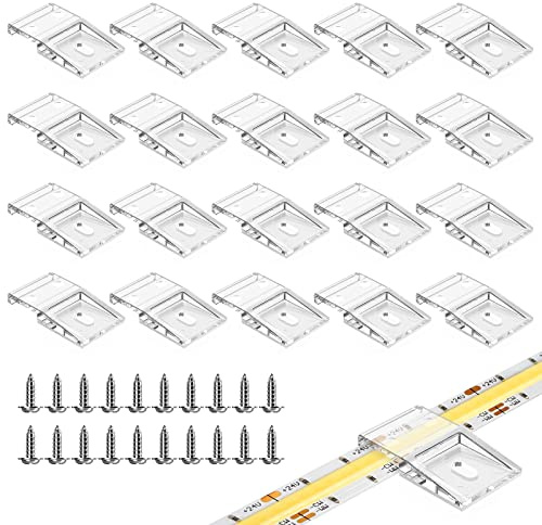 BTF-LIGHTING Clear Strip Light Clips Self Adhesive with Screws Mounting Brackets Holder 20Pcs LED Strong Fixing Clips for 10MM Width Led Strip Lights