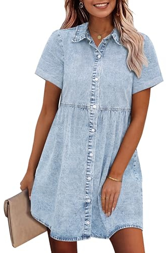 GRAPENT Business Casual Dress for Women Womens Dresses Casual Dresses with Sleeves Cotton Dress for Women Casual Women Denim Shirt Dress Plus Size Summer Dress for Women Color Roadknight Blue Size XXL