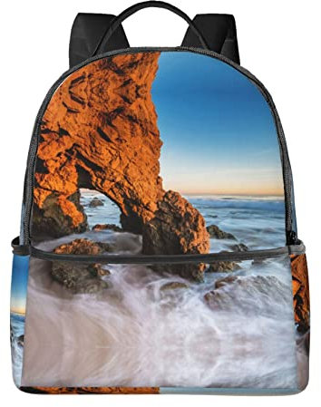 Rucksack mit Malibu-Druck, stilvoller, leichter Rucksack, lässiger Tagesrucksack, leichter Rucksack für Outdoor, Reisen, Schule, Campus, Einkaufen, Schwarz , One size