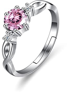 Bellitia Jewelry Bague Réglable Anneau Argent Sterling 925 Avec Pierre de Naissance, Bague de Fiançailles avec 0.7ct de Tourmaline Rose, Bijoux pour Femme et Fille.