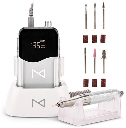 M Mase- Professional Nail Drill Machine, Coreless 2-in-1, 35000 RPM (White)