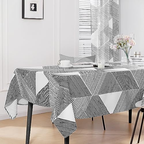 Deconovo Tischdecke Rechteckig Lotuseffekt Tischwäsche Wasserabweisend Tischtuch Pleat-Designermuster Umweltfreundlich, 240x140 cm, Schwarz, 1 Stück