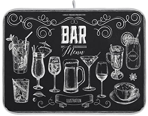 Juego de cocteles, tapete de secado de platos de cocina, almohadilla protectora absorbente de agua, vajilla de doble cara, tapete de estante de platos de 18 x 24 pulgadas, menú de restaurantes y bares