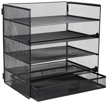 Cinnani Schreibtisch Organizer, 5 Ebenen Papier Briefablage mit Schublade,Ablagefächer Organizer mit für Ordnern,Briefen,Papier,Metall Schreibtisch Organizer Tablett (Schwarz)