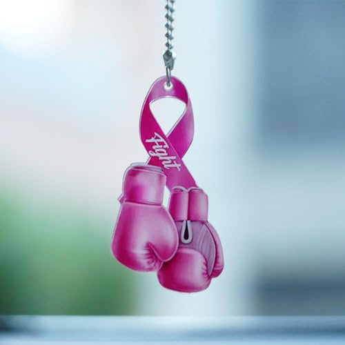 Brustkrebs-Bewusstsein zum Aufhängen, Dekoration für Auto, rosa Boxhandschuhe für Überlebende, Mädchen, Frauen, Brustkrebsbewusstsein, rosa Kampfband, Weihnachtsbaum-Anhänger, Dekoration, Geschenk