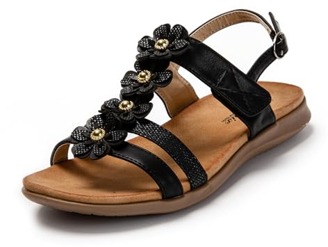 JOMIX Sandale Femme avec Fleurs Sandales Plates Femme Été élégantes Confortable pour Maison Plage