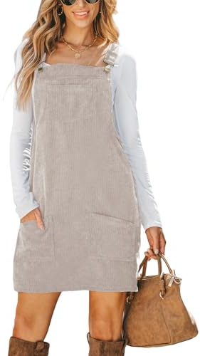 CUPSHE Robe salopette automnale en velours côtelé pour femme, style décontractée d’hiver à bretelles larges, col carré et poche poitrine, coupe trapèze | Texture côtelée veloutée, poche avant bavette, poches utilitaires, fermetures à boucle haute, tenues d'automne chaudes et
