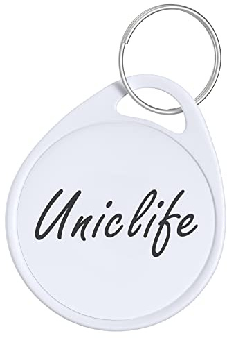 Uniclife 3.8 cm Weiße Schlüsselanhänger zum Beschriften Beschreibbarer Runder Kunststoff-Schlüsselanhänger-Tags mit Leeren Papieretikettenaufklebern Stabile Einzelteil-Identifikatoren, 50 Stück